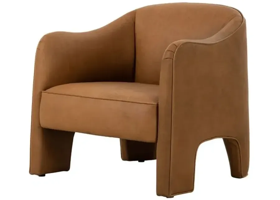 Wallen Leather Accent Chair - Cognac - Brown, Comfortable, Durable, Cushioned