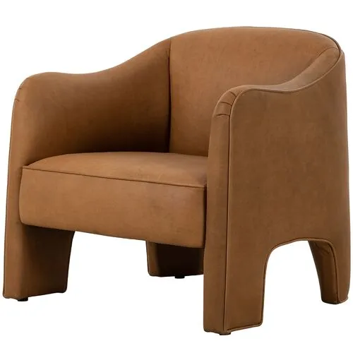 Wallen Leather Accent Chair - Cognac - Brown, Comfortable, Durable, Cushioned