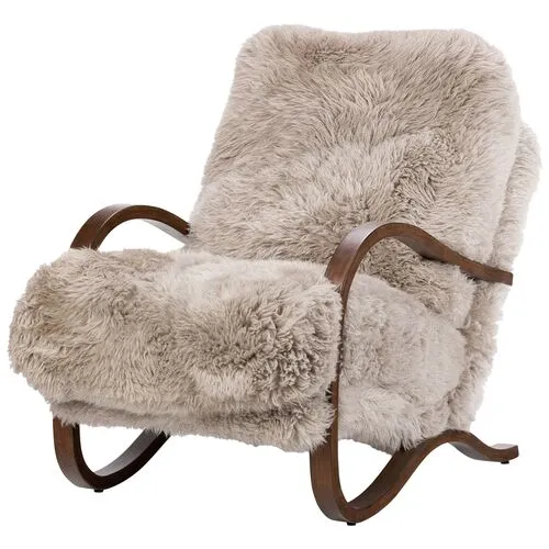 Theodore Mongolian Fur Accent Chair - Taupe - Brown, Comfortable, Durable, Cushioned