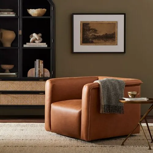 Enzo Leather Swivel Chair - Palermo Cognac