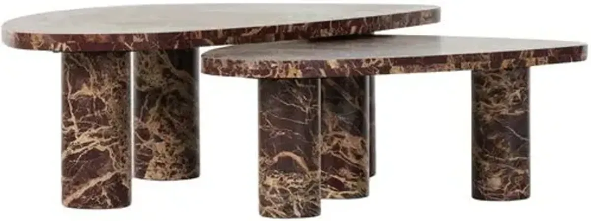 Sawyer Coffee Table Set - Merlot Marble - Red