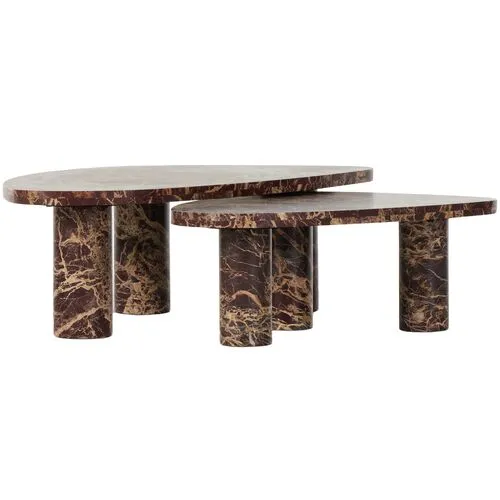 Sawyer Coffee Table Set - Merlot Marble - Red