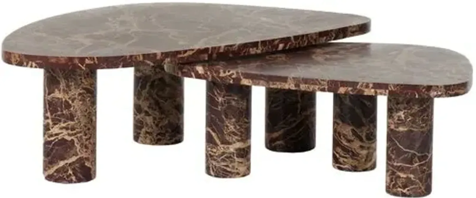 Sawyer Coffee Table Set - Merlot Marble - Red