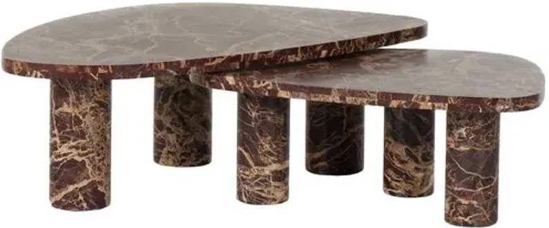 Sawyer Coffee Table Set - Merlot Marble - Red