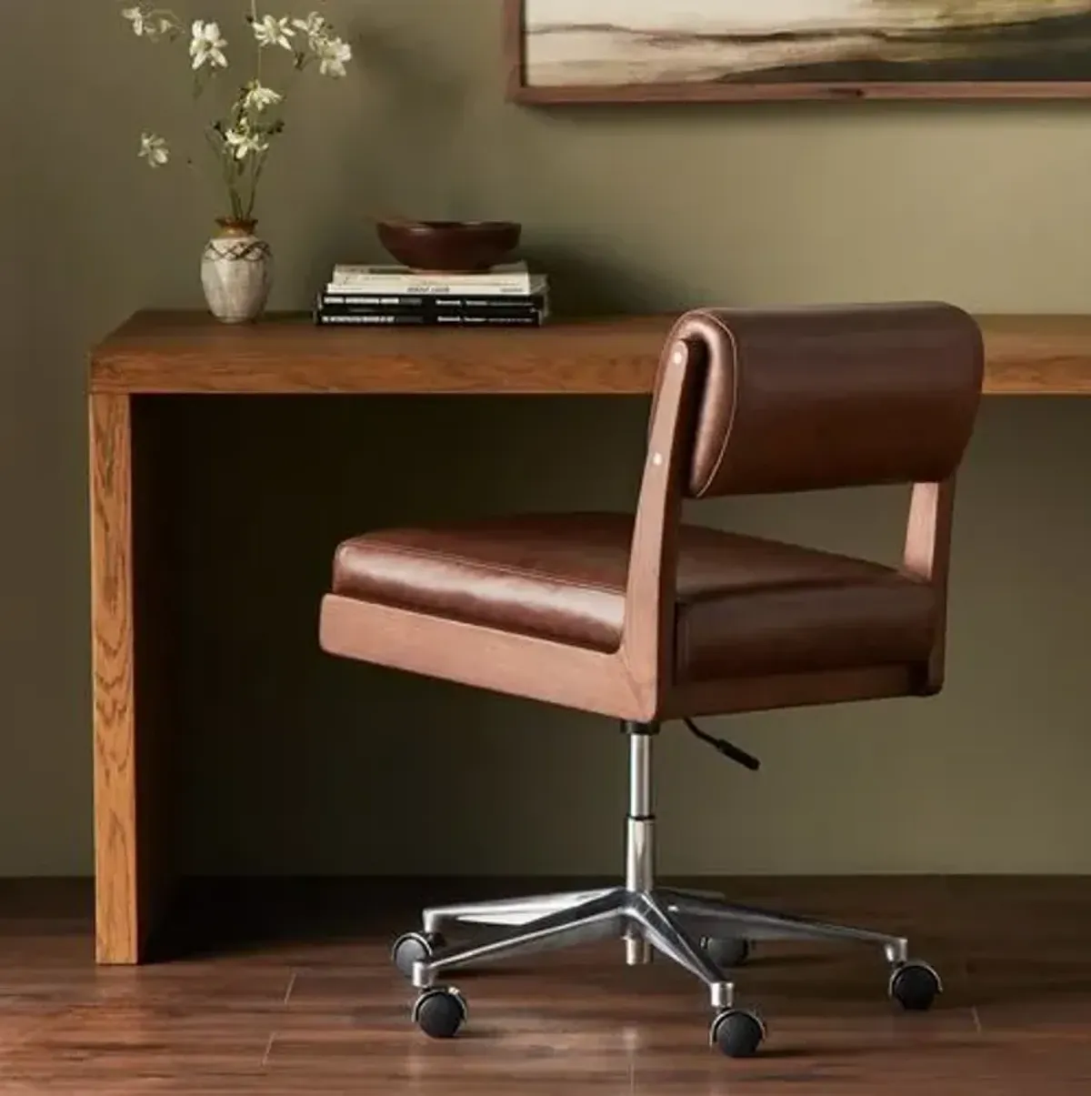 Lottie Leather Armless Desk Chair - Brown