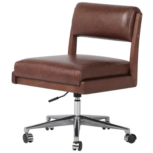 Lottie Leather Armless Desk Chair - Brown