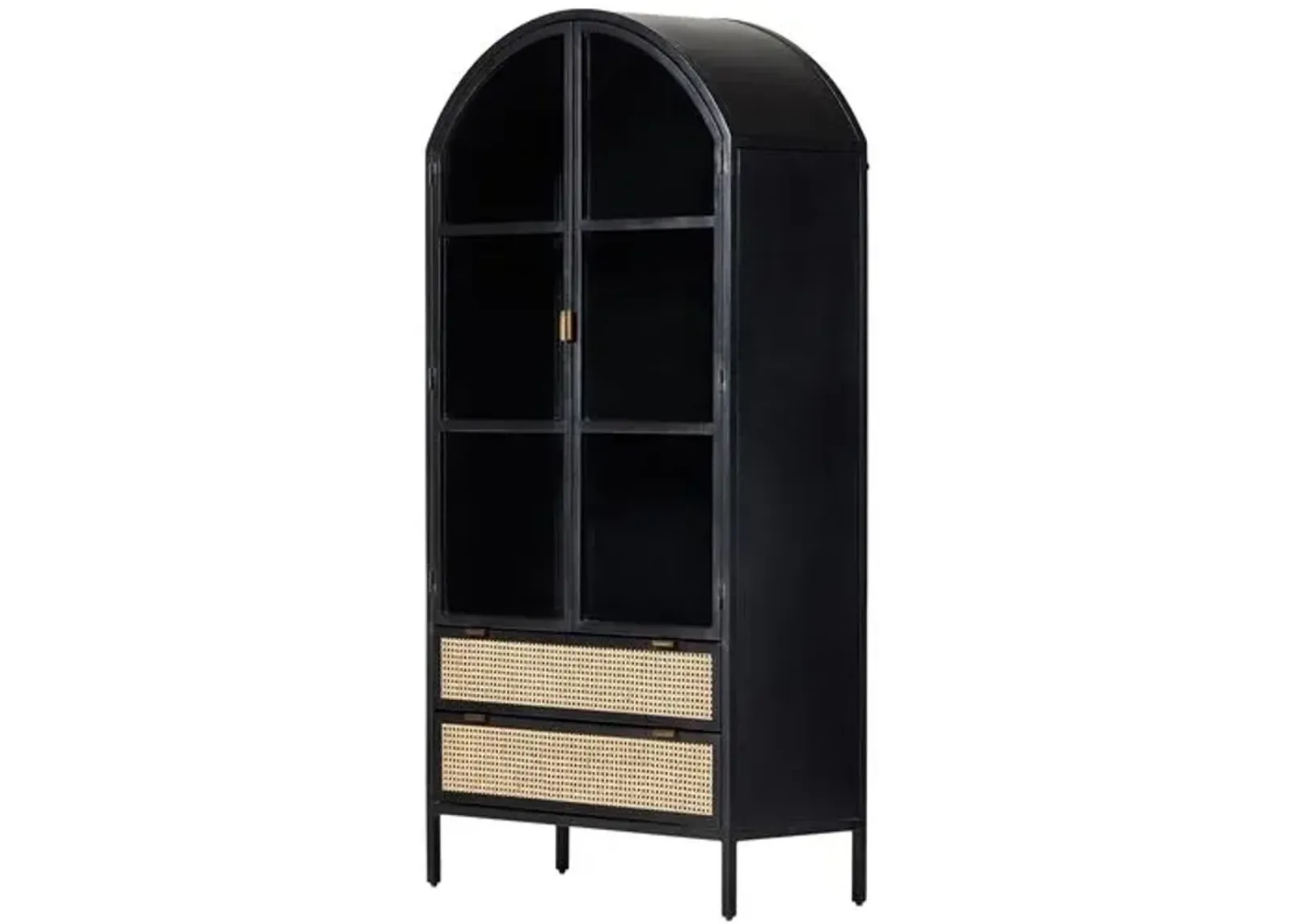 Wilda Arched Cabinet - Vintage Black/Natural Cane