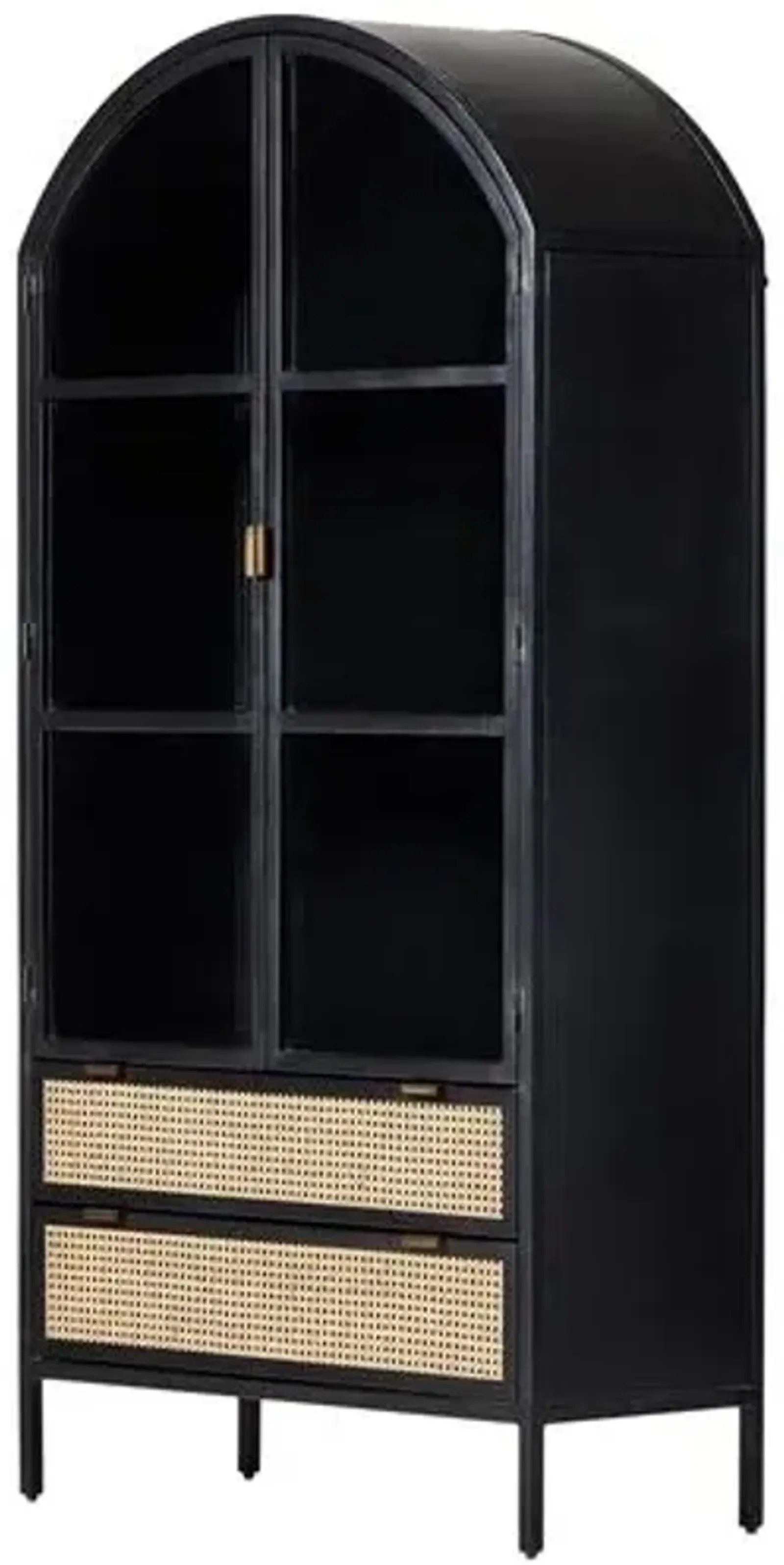 Wilda Arched Cabinet - Vintage Black/Natural Cane