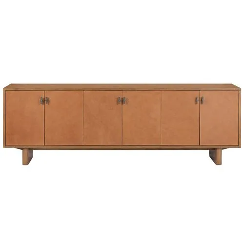 Martin Media Console - Amber Oak/Cognac Leather - Brown