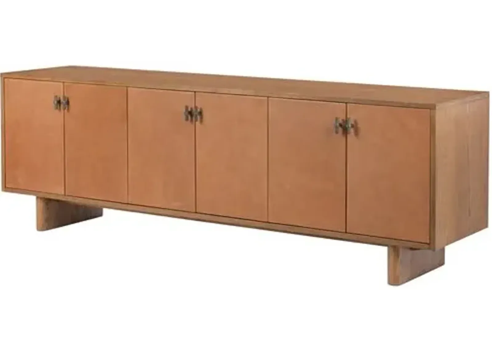 Martin Media Console - Amber Oak/Cognac Leather - Brown