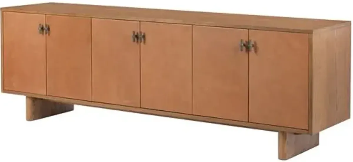 Scarlett Media Console - Amber Oak/Cognac Leather - Brown