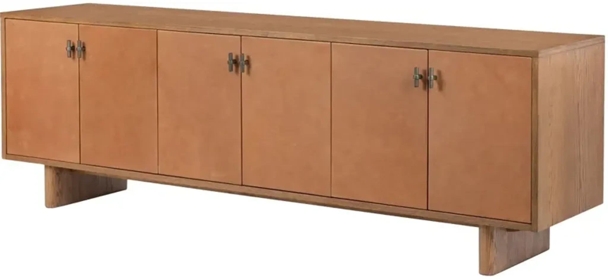 Scarlett Media Console, Amber Oak/Cognac Leather | Furniture.com
