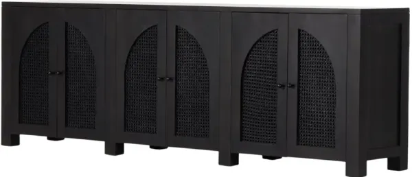 Sabrina Cane 6-Door Sideboard, Black Wash