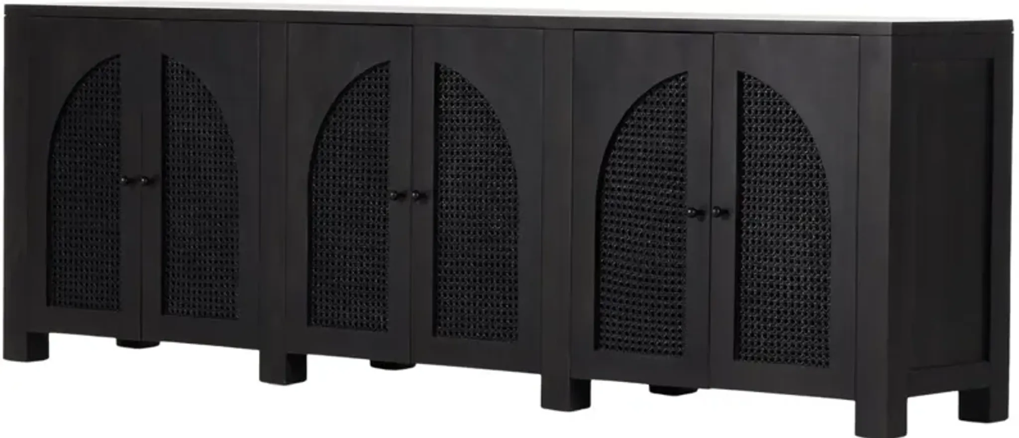Sabrina Cane 6-Door Sideboard, Black Wash | Furniture.com