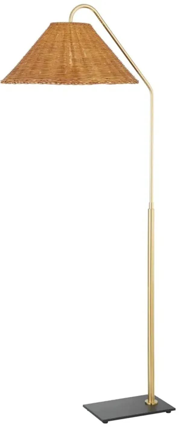 Lucille Rattan Floor Lamp - Aged Brass/Textured Black
