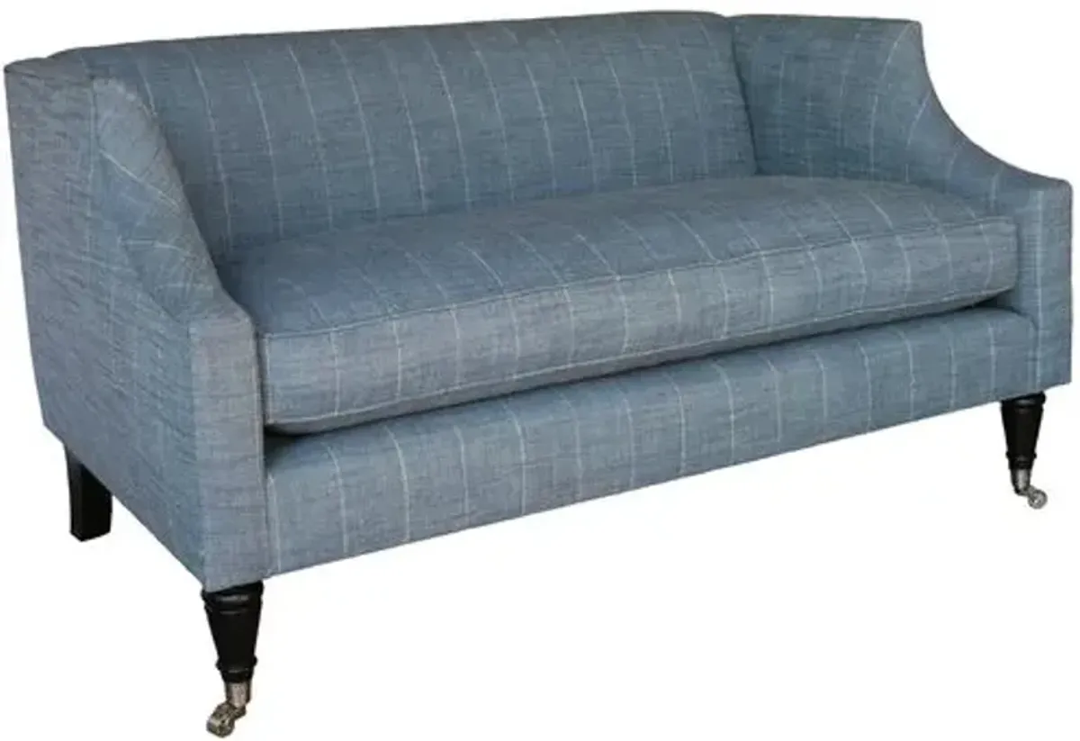 Gage Swoop-Arm 54" Settee - Huntington Stripe Denim - Kim Salmela - Handcrafted - Blue