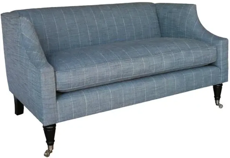 Gage Swoop-Arm Settee - Huntington Stripe Denim - Kim Salmela - Handcrafted - Blue