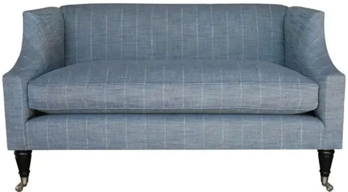 Gage Swoop-Arm 54" Settee - Huntington Stripe Denim - Kim Salmela - Handcrafted - Blue
