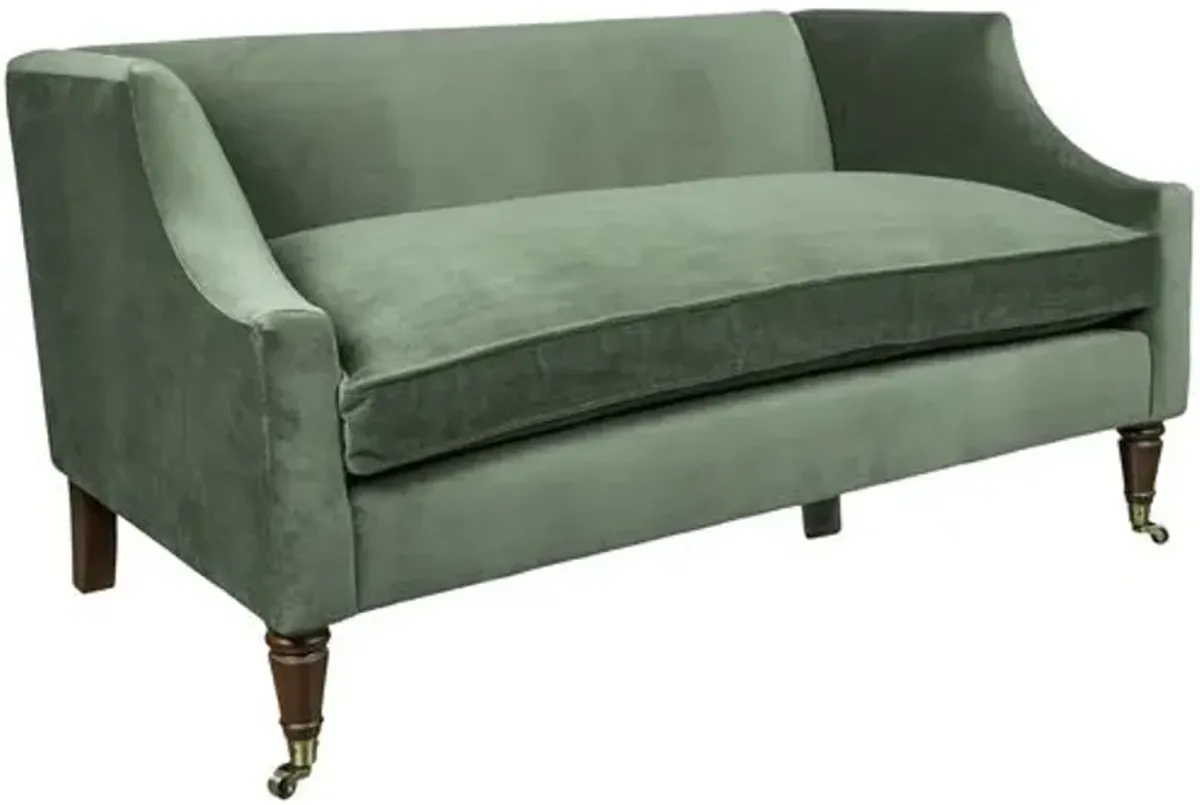 Gage Swoop-Arm Settee - Performance Velvet - Kim Salmela - Handcrafted - Green