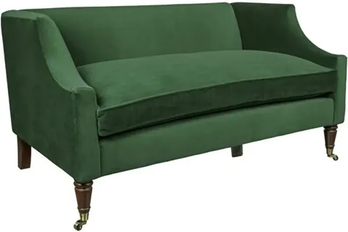 Gage Swoop-Arm 54" Settee - Performance Velvet - Kim Salmela - Handcrafted - Green