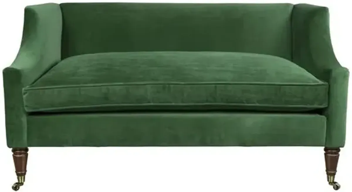 Gage Swoop-Arm 54" Settee - Performance Velvet - Kim Salmela - Handcrafted - Green