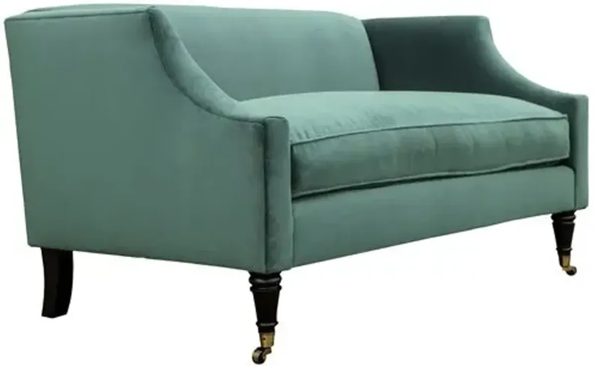 Gage Swoop-Arm Settee - Performance Velvet - Kim Salmela - Handcrafted - Blue