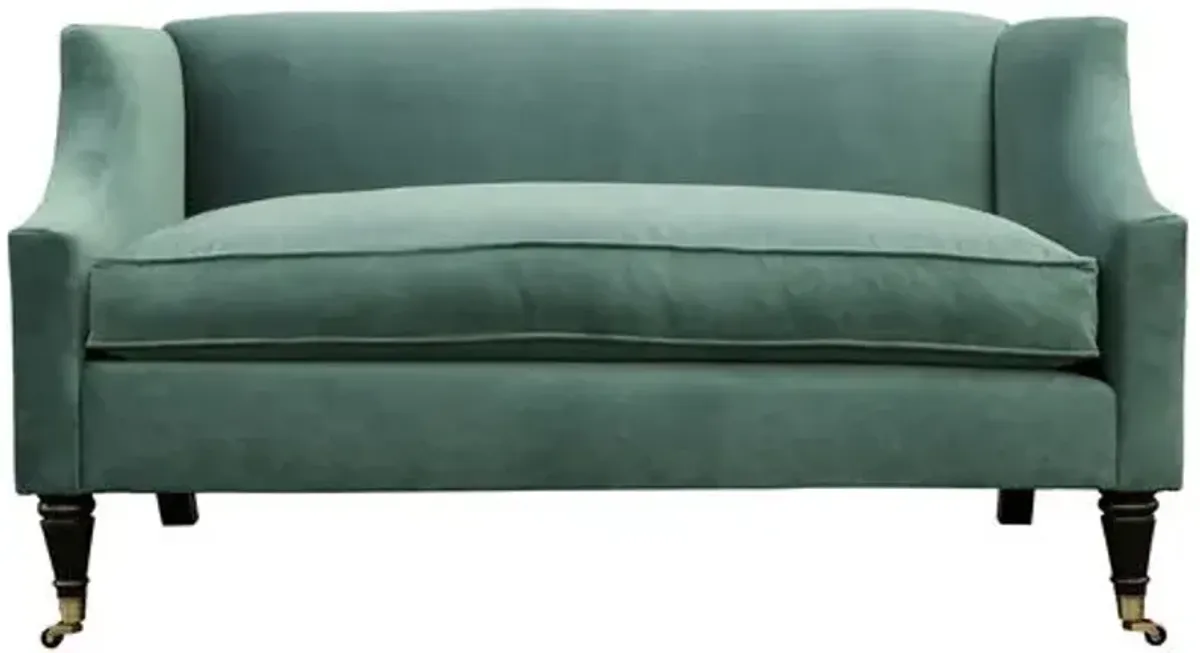 Gage Swoop-Arm Settee - Performance Velvet - Kim Salmela - Handcrafted - Blue