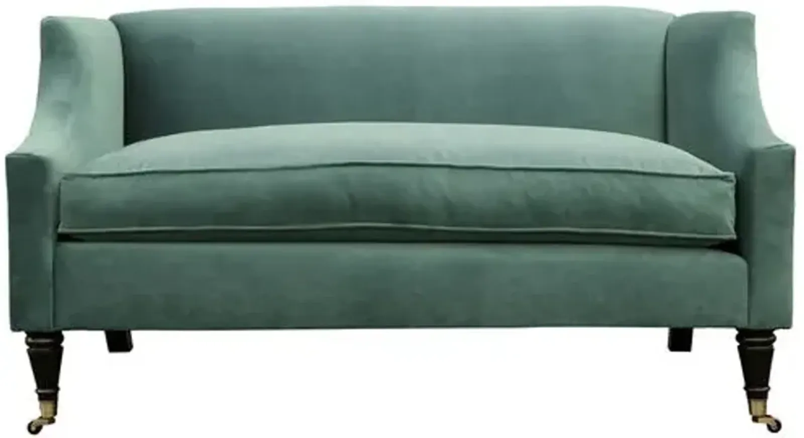 Gage Swoop-Arm Settee - Performance Velvet - Kim Salmela - Handcrafted - Blue