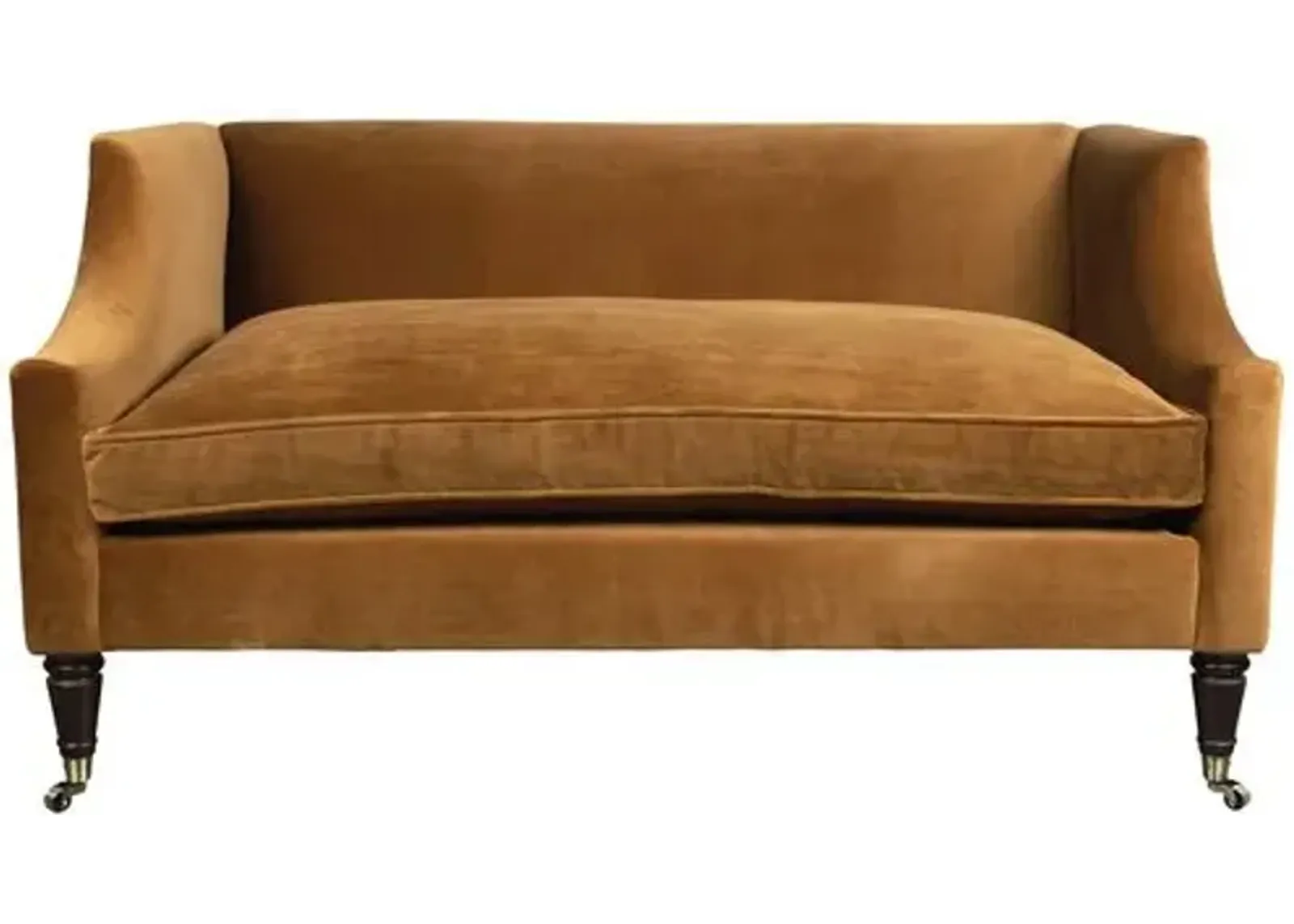 Gage Swoop-Arm Settee - Performance Velvet - Kim Salmela - Handcrafted - Brown