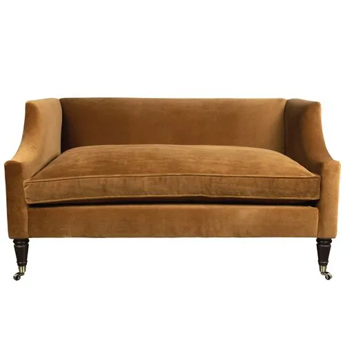 Gage Swoop-Arm Settee - Performance Velvet - Kim Salmela - Handcrafted - Brown