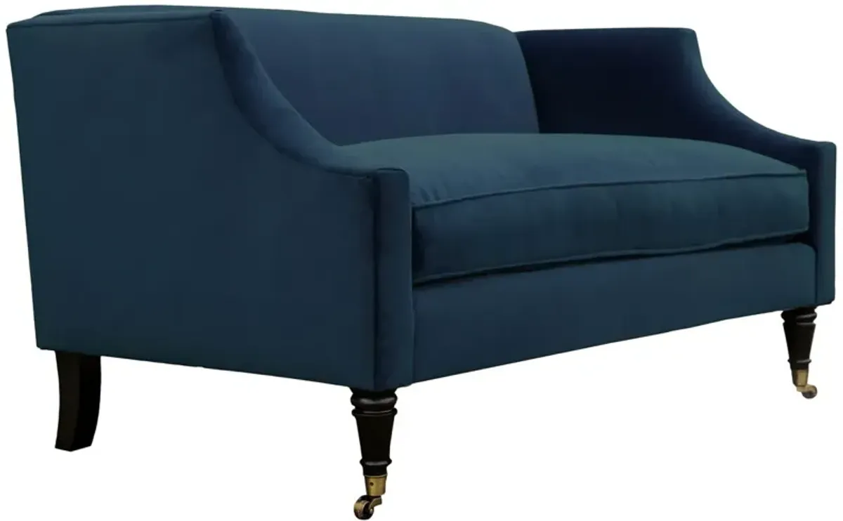 Gage Swoop-Arm Settee - Performance Velvet - Kim Salmela - Handcrafted - Blue