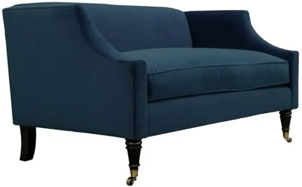 Gage Swoop-Arm Settee - Performance Velvet - Kim Salmela - Handcrafted - Blue