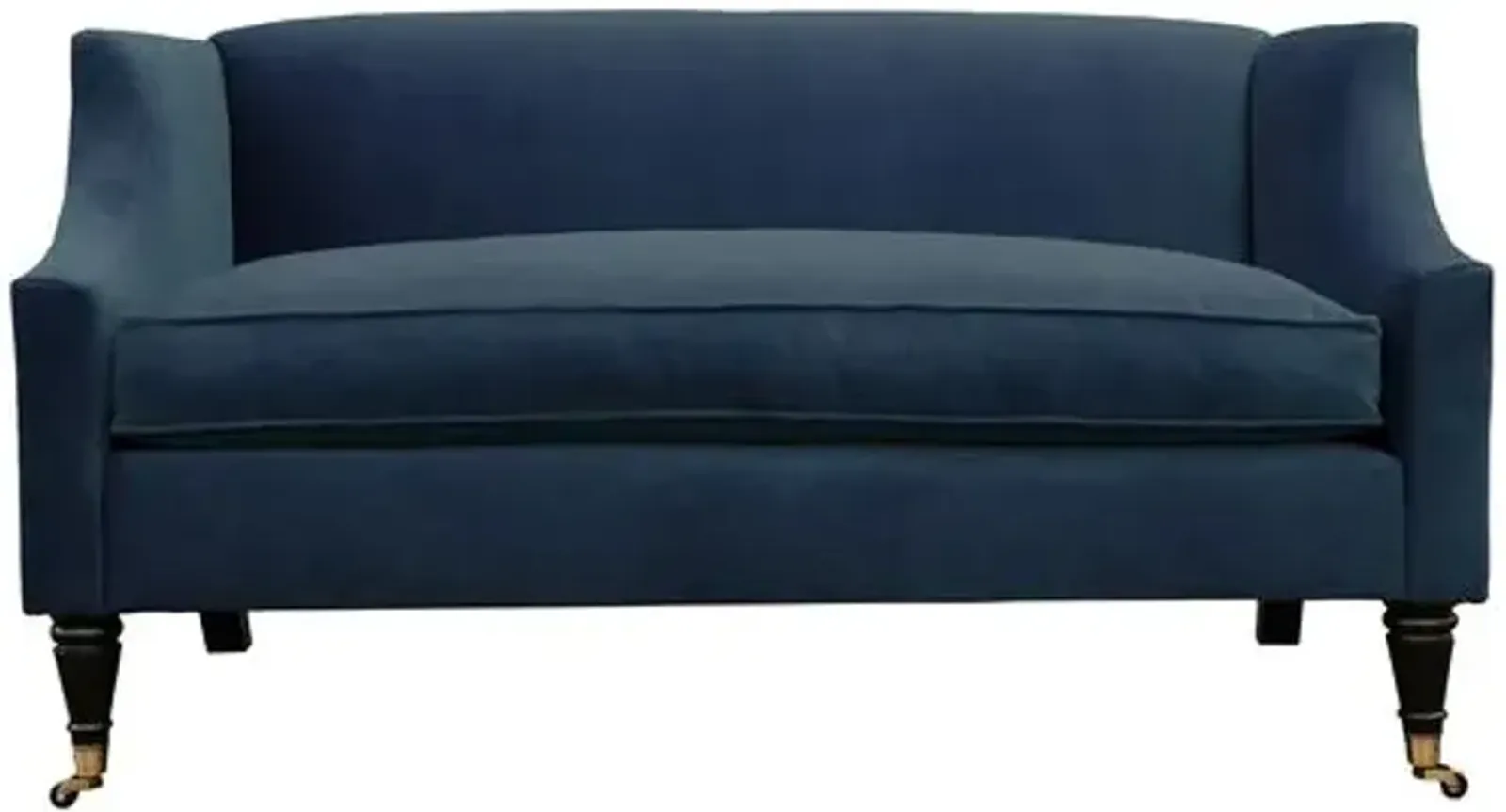 Gage Swoop-Arm Settee - Performance Velvet - Kim Salmela - Handcrafted - Blue