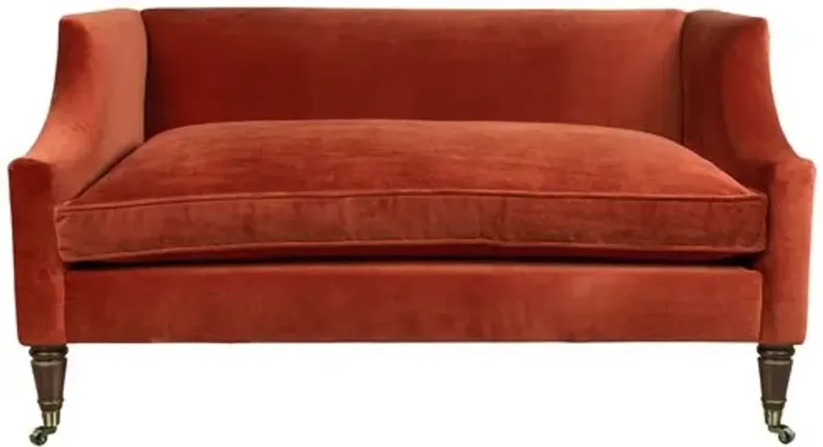 Gage Swoop-Arm Settee - Performance Velvet - Kim Salmela - Handcrafted - Red