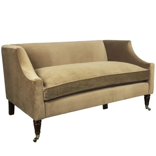 Gage Swoop-Arm Settee - Performance Velvet - Kim Salmela - Handcrafted - Beige