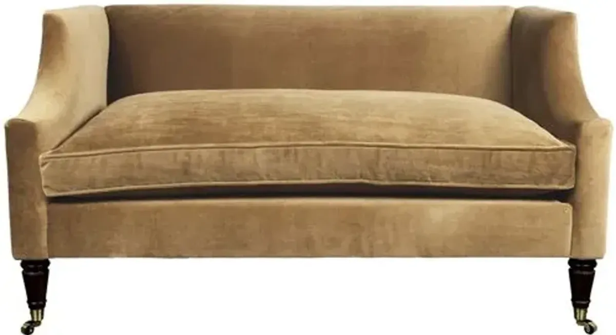 Gage Swoop-Arm Settee - Performance Velvet - Kim Salmela - Handcrafted - Beige