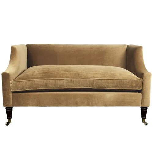 Gage Swoop-Arm Settee - Performance Velvet - Kim Salmela - Handcrafted - Beige