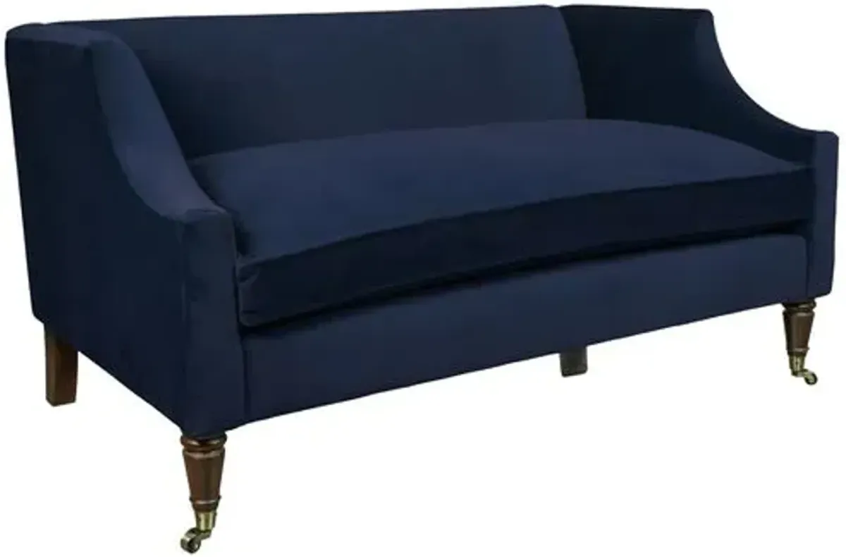 Gage Swoop-Arm Settee - Performance Velvet - Kim Salmela - Handcrafted - Blue