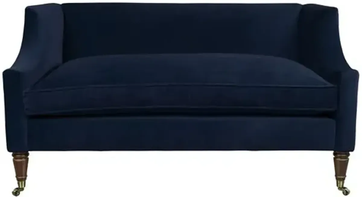 Gage Swoop-Arm Settee - Performance Velvet - Kim Salmela - Handcrafted - Blue