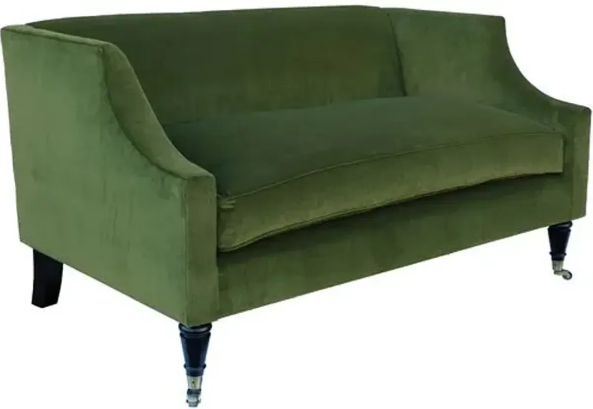 Gage Swoop-Arm Settee - Performance Velvet - Kim Salmela - Handcrafted - Green