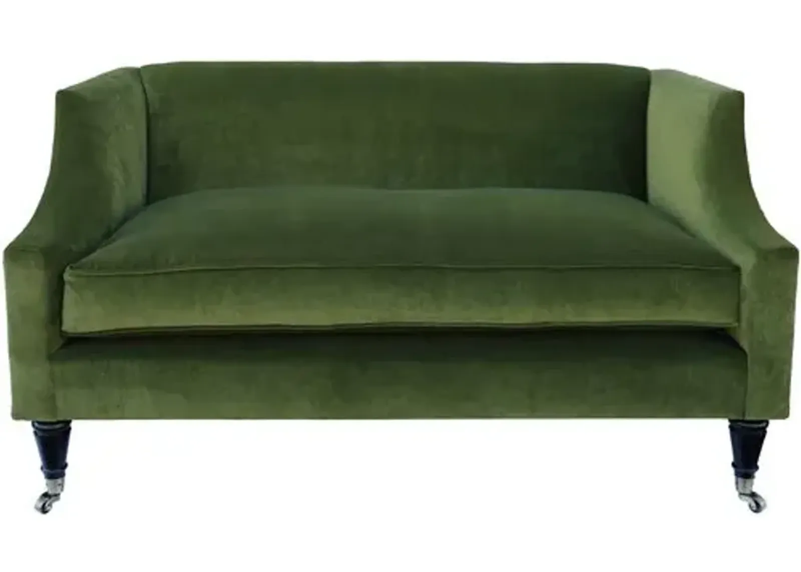 Gage Swoop-Arm Settee - Performance Velvet - Kim Salmela - Handcrafted - Green