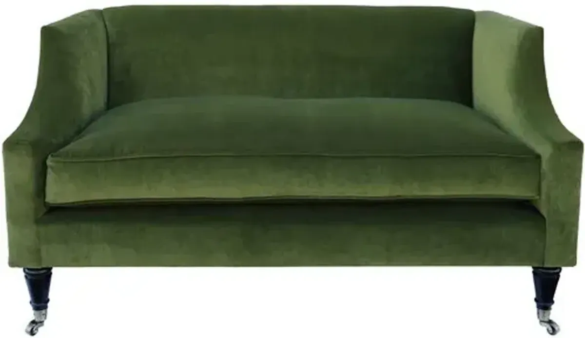 Gage Swoop-Arm Settee - Performance Velvet - Kim Salmela - Handcrafted - Green