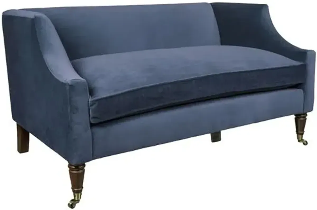 Gage Swoop-Arm Settee - Performance Velvet - Kim Salmela - Handcrafted - Blue