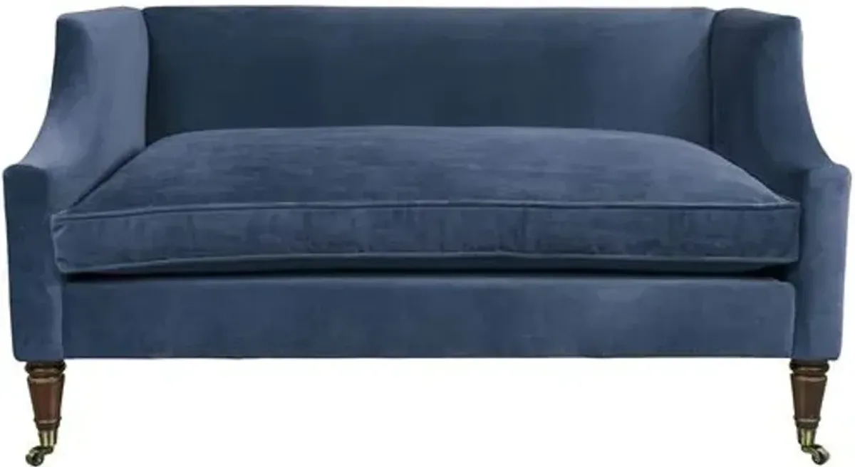 Gage Swoop-Arm Settee - Performance Velvet - Kim Salmela - Handcrafted - Blue