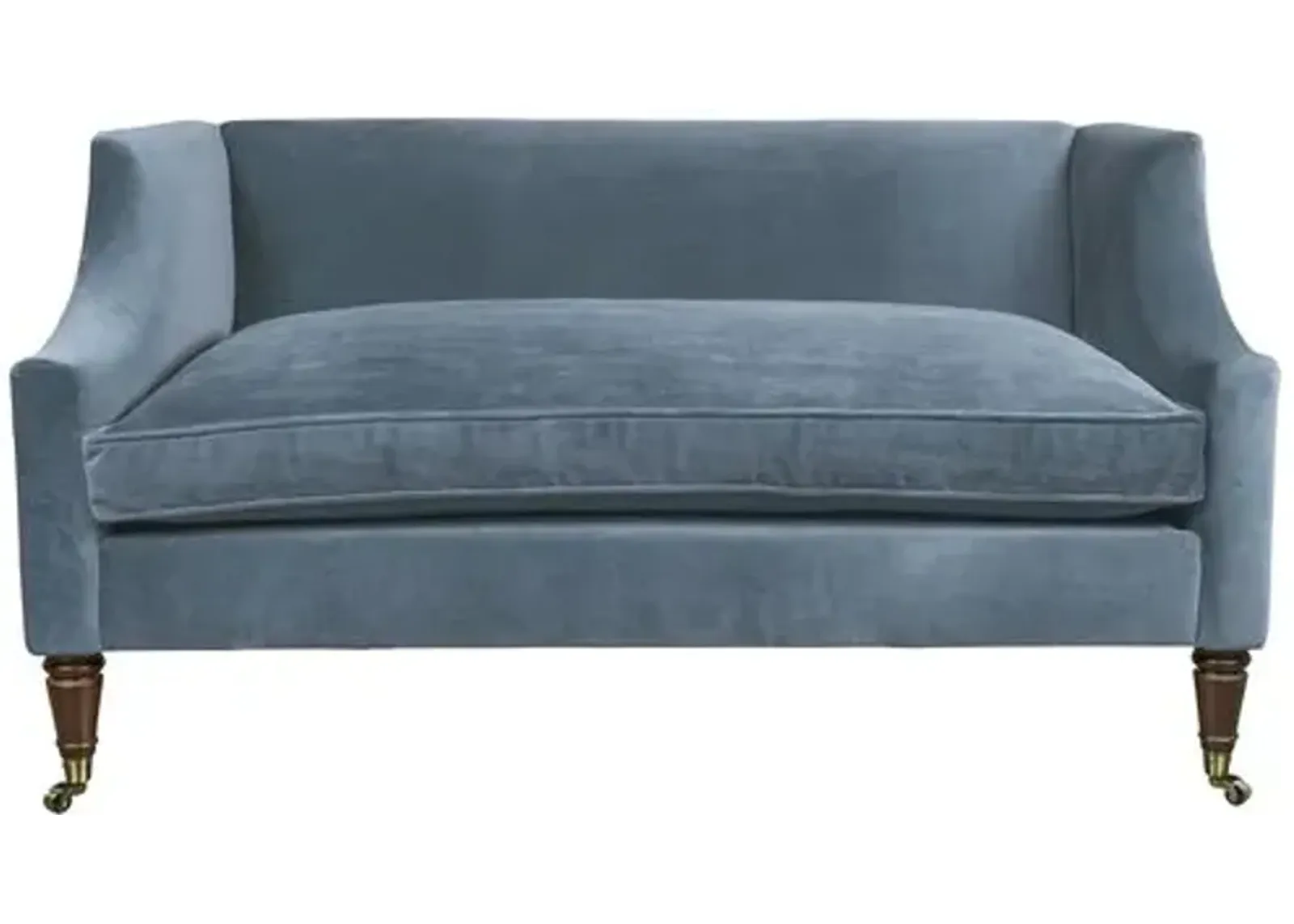 Gage Swoop-Arm Settee - Performance Velvet - Kim Salmela - Handcrafted - Blue