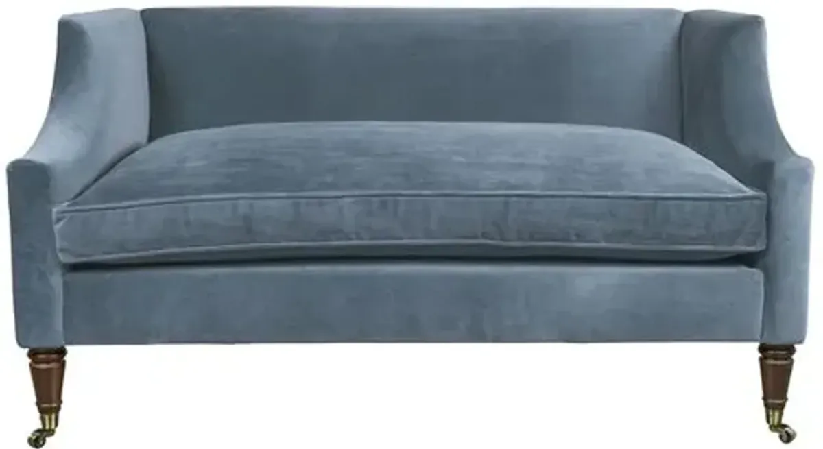 Gage Swoop-Arm Settee - Performance Velvet - Kim Salmela - Handcrafted - Blue