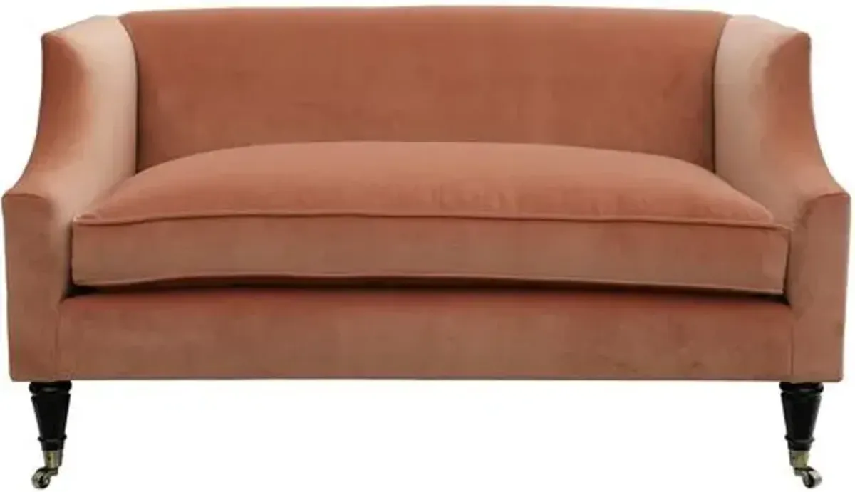 Gage Swoop-Arm Settee - Performance Velvet - Kim Salmela - Handcrafted - Orange