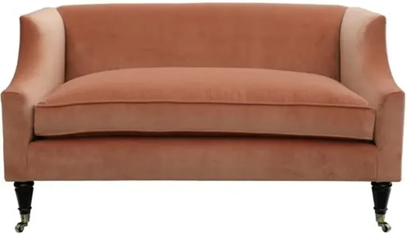 Gage Swoop-Arm Settee - Performance Velvet - Kim Salmela - Handcrafted - Orange