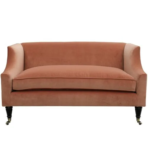 Gage Swoop-Arm Settee - Performance Velvet - Kim Salmela - Handcrafted - Orange