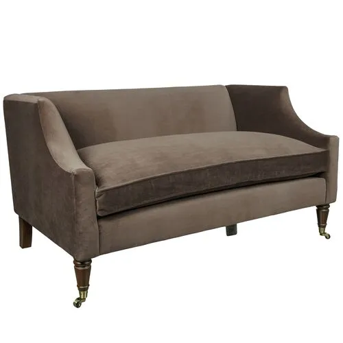 Gage Swoop-Arm Settee - Performance Velvet - Kim Salmela - Handcrafted - Beige